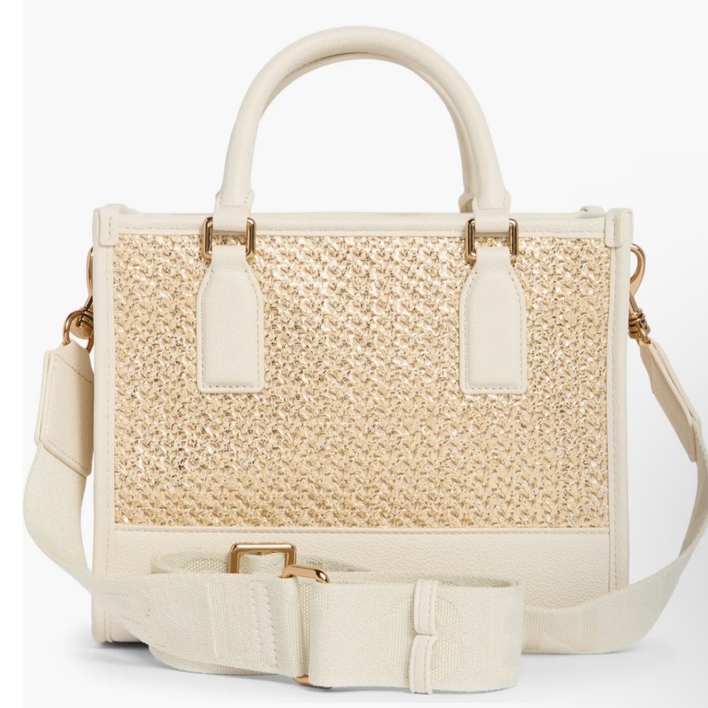 NWT Kurt Geiger chiswick small tote Cream Woven Satchel with Gold Accents